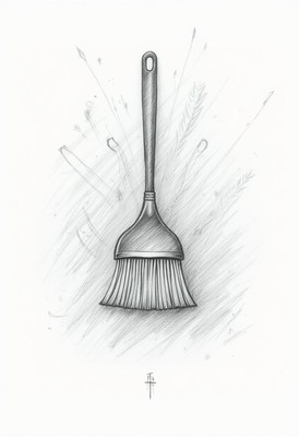 Artistic broom drawing with intricate background details