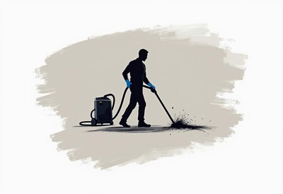 Worker using a vacuum cleaner in a clean-up activity