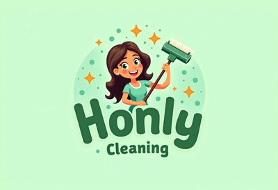 A cheerful woman holds a paint roller, ready to clean