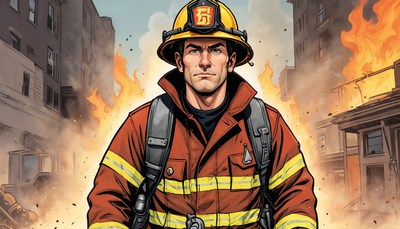 Firefighter stands bravely amid flames and smoke