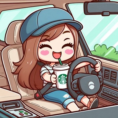 Enjoying a drive with a drink on a sunny day