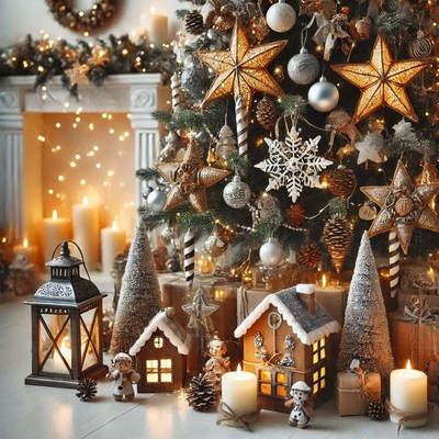 Beautifully decorated christmas tree and festive decor
