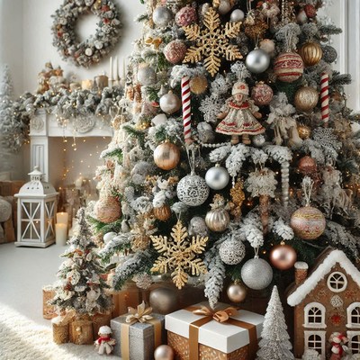 Beautifully decorated christmas tree in cozy living room