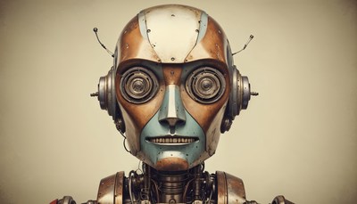 Unique retro robot design with metallic features