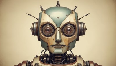 Vintage robot portrait showcasing retro design features