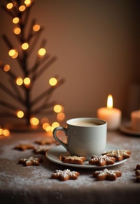 Warm winter drink accompanied by festive gingerbread cookies