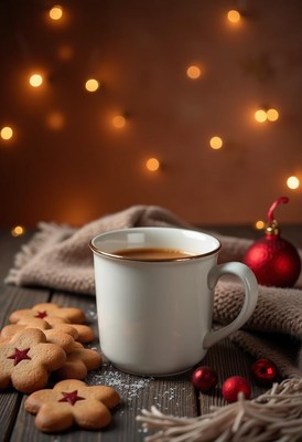 Enjoying warm beverages with festive treats and decorations
