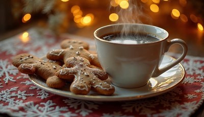 Warm coffee and gingerbread cookies for winter delight