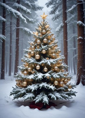 Winter wonderland with a beautifully adorned christmas tree