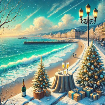 Celebrate new year on a snowy beachfront promenade