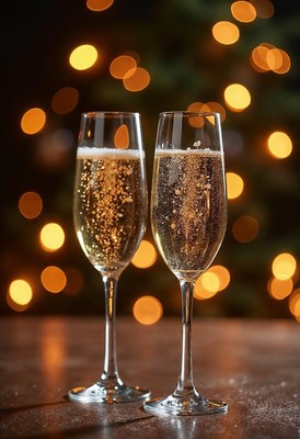 Sparkling glasses toast against a festive background