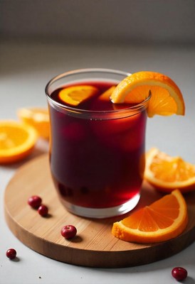 Refreshing fruit beverage with orange slices and berries