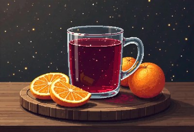 Juicy oranges and refreshing drink on wooden table