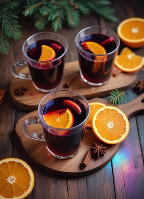 Warm spiced drink with oranges and cinnamon