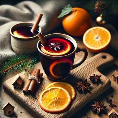 Warm spiced drinks with orange and cinnamon for winter