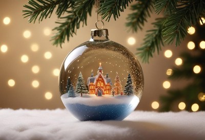 Beautiful holiday ornament showcasing a winter village scene