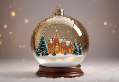 Glass snow globe featuring a festive winter scene