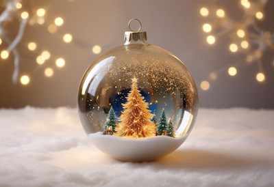 Beautiful holiday ornament with a snow scene inside