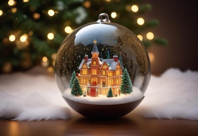 Beautiful snow globe featuring a cozy winter scene
