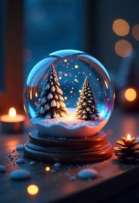 Winter wonderland snow globe with glowing trees