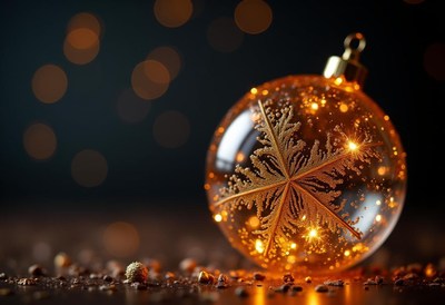 Beautiful orange christmas ornament on a wooden surface