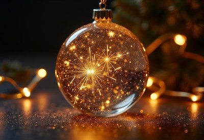 Sparkling holiday ornament with warm glowing lights