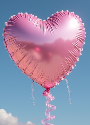 Heart-shaped balloon floating in a clear blue sky