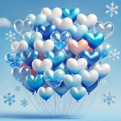 Colorful heart-shaped balloons for winter celebration