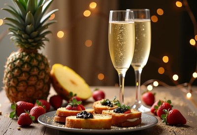 Celebration with sparkling drinks and fresh fruits