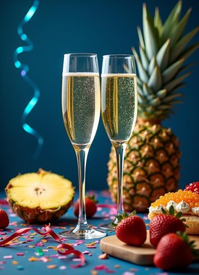 Celebrate with sparkling drinks and fresh fruits