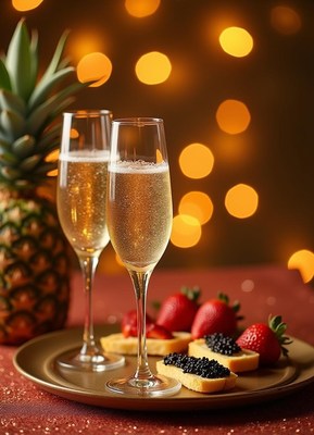 Celebration with sparkling drinks and fresh fruits