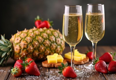 Refreshing fruit cocktails with pineapple and strawberries