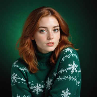 Young woman in festive sweater with winter theme
