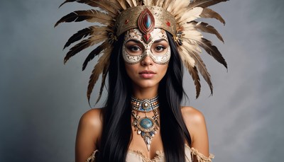 Elegant portrait of a woman wearing a feathered headdress