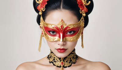 Elegant woman in ornate mask with traditional hairstyle