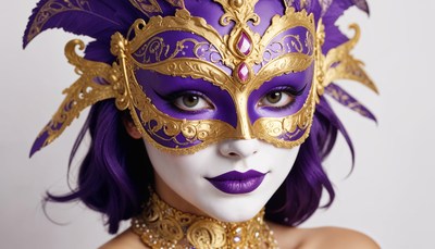 Elegant woman in a vibrant purple masquerade mask