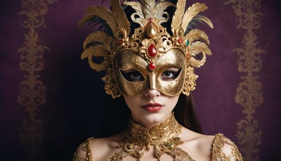 Elegant masquerade costume with ornate golden mask