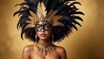 Elegant woman in intricate costume with feathers and mask