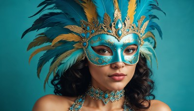 Elegant masquerade mask with vibrant blue feathers