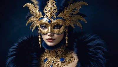 Elegant masquerade costume with intricate gold details