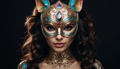 Elegant masked figure in ornate attire with rich details