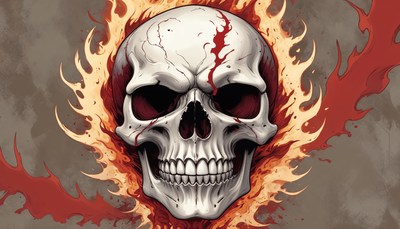 Skull in flames creates powerful imagery