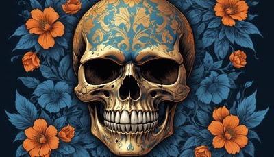 Colorful skull design with floral motifs