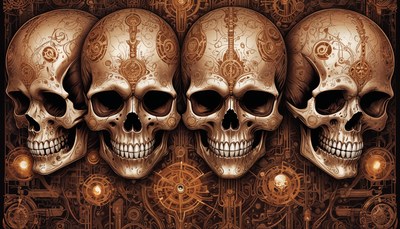 Skulls with intricate designs in steampunk style