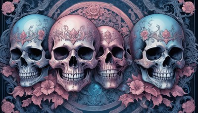 Colorful skull design with floral patterns