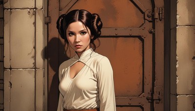 Character standing in a vintage doorway with a dramatic pose