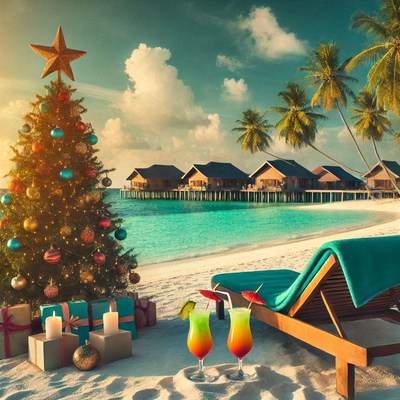 Tropical christmas celebration on a beachside resort