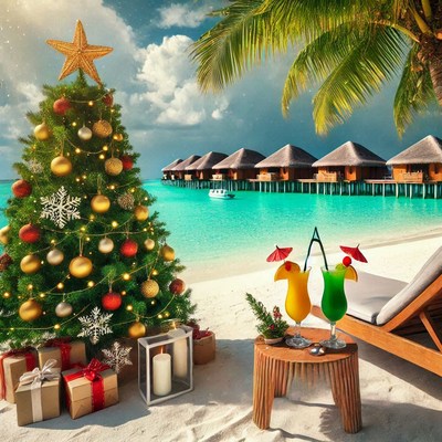 Holiday celebration on a tropical beach at sunset