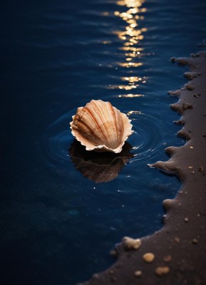 Beautiful seashell floating on tranquil water at dusk