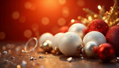 Decorative christmas ornaments on a festive background